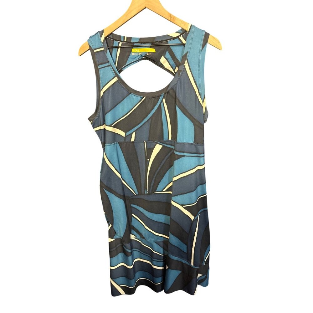 Lole Womens Sleeveless Dress XL Blue Leaf‎ Print Antibacterial Wicking UPF 50+